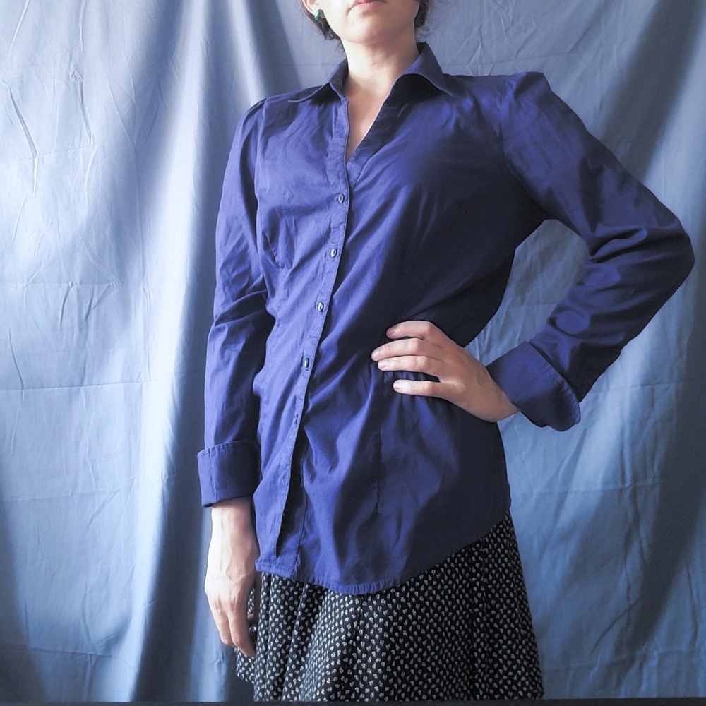 Express Vivid Blue Button Up Blouse M